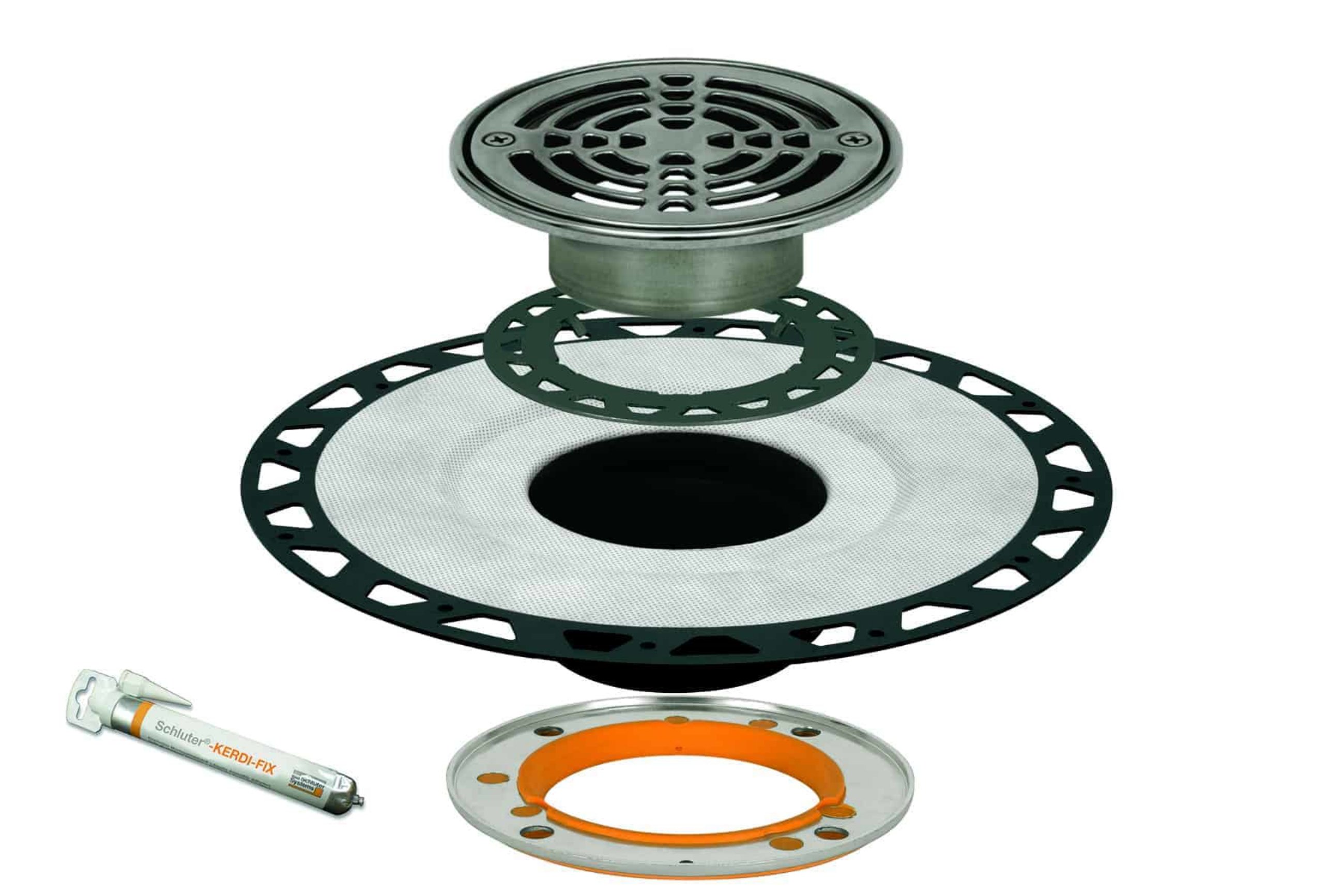 Schluter Kerdi-Drain Ensemble d Adapteur pour Drain de Plancher en ABS  KDA/ABS/6RE ROUND DRAIN STAINLESS STEEL 